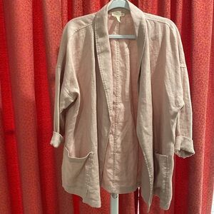 Eileen Fisher 100% organic linen soft pastel pink unstructured jacket blazer lg
